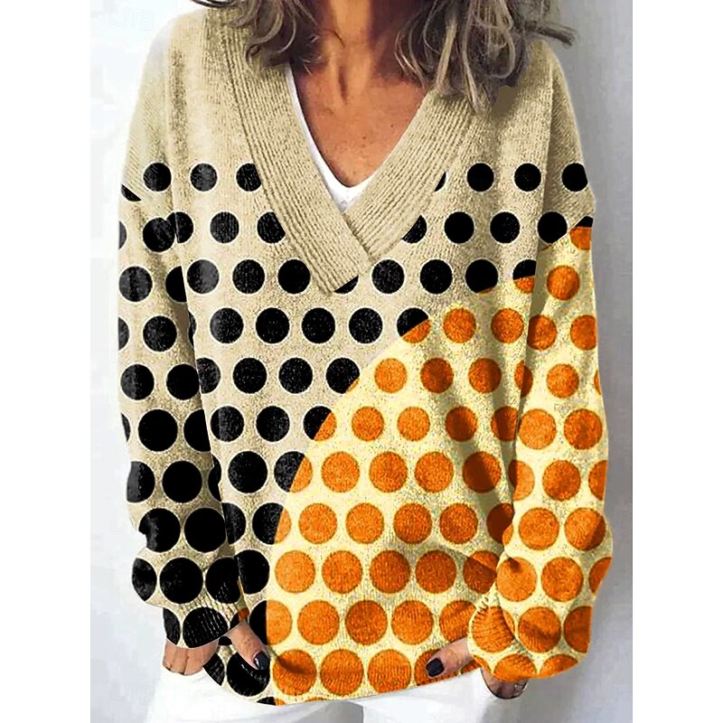 Women's Cardigan Daily Casual Graphic Geometric Polka Dot Ribbed V Neck Buttons Print Long Sleeve Regular Tops Knit Outdoor Weekend Black Pink Fall Winter