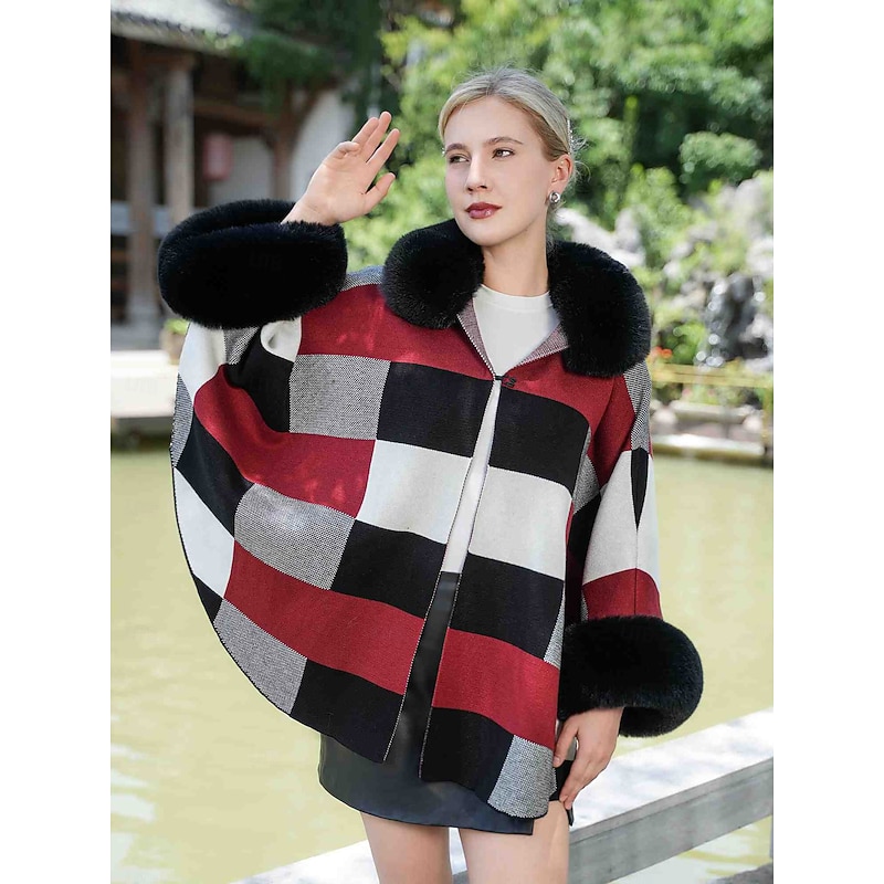 Faux Fur Wraps Plus Size Curve Casual Daily 3/4 Length Sleeve Batwing Sleeve Polyester Wedding Wraps With Pure Color For Special Occasion Fall & Winter4