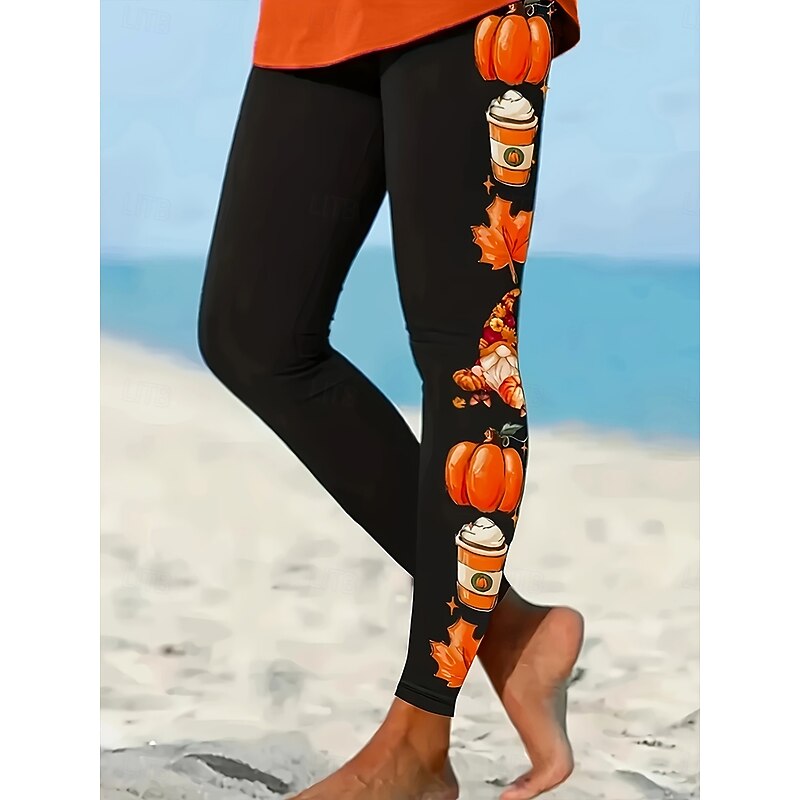 Women's Leggings Vacation Vintage Fashion Full Length High WaistPantsHalloween Graphic Pumpkin Halloween Printing Soft Breathable High Elasticity Vacation Street Causal Orange Spring Fall Winter Slim2