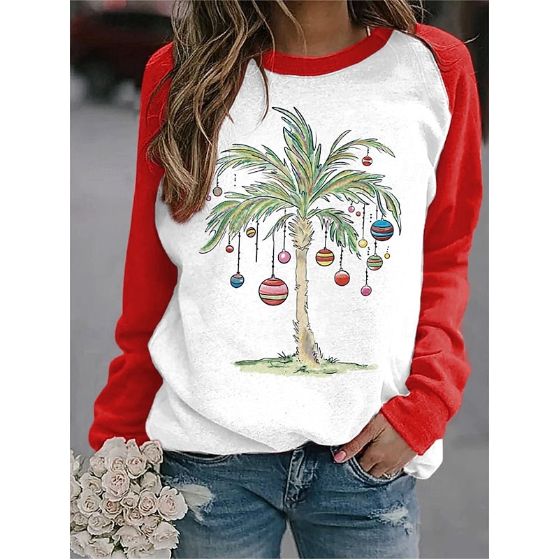 Women's Pullover Graphic Christmas Tree Casual Long Sleeve Crew Neck Regular Tops Casual Holiday Pink Red Green Spring Fall Winter3