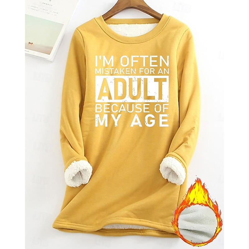 Women's Pullover Sweatshirt Letter Fashion Basic Casual Long Sleeve Crew Neck Regular Tops Street Dailywear Casual Print Fleece Lined Black Yellow Pink Dark Pink Blue Fall Winter