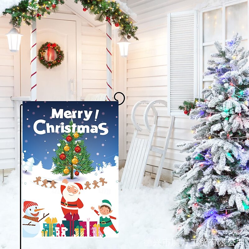 Christmas Hanging Flag, European & American Style Snowman Garden Banner, Santa Claus Holiday Decoration Flag, Festive Xmas Atmosphere Decor3