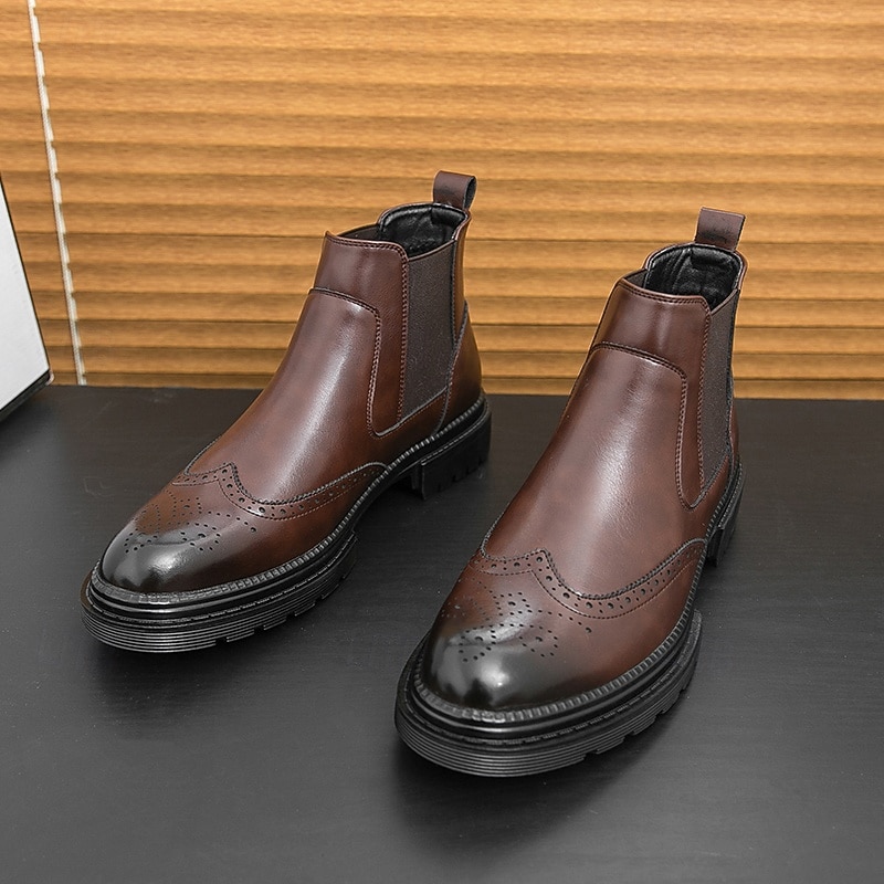 Men's Brown Wingtip Chelsea Boots with Brogue Detailing, Elegant Ankle Style for Gentlemen, Perfect for Business, Weddings and Formal Occasions4