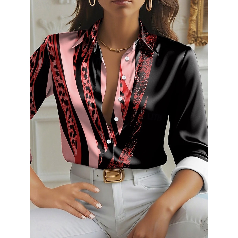 Women's Shirt Graphic Geometric Elegant Stylish Casual Long Sleeve Shirt Collar Regular Tops Work Daily White Red Blue Purple Green Spring Fall Winter2