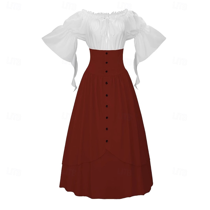 Retro Vintage Medieval Dress Bell Sleeve Puff Sleeve Viking Elven Fancy Dress Women's Celtic Pirate Fantasy Halloween Carnival Masquerade Casual Daily LARP Adults Top Skirt All Seasons