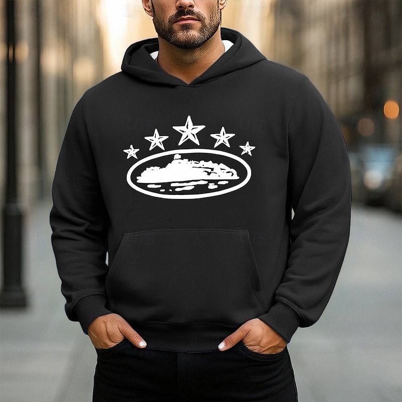 Men's Hoodie Black White Blue Gray Hooded Stars Pocket Print Sports & Outdoor Daily Holiday Polyester Streetwear Basic Casual Spring Fall Clothing Apparel Hoodies Sweatshirts3