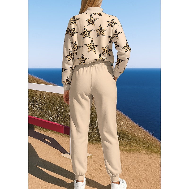 Women's Sweatshirt Tracksuit Sweatsuit Drawstring Zipper Geometric Jacket and Sweatpants Athletic Clothing Set Spring Beige Casual Workout Outdoor Soft Baggy Long Sleeve Sport Activewear Micro-elastic2