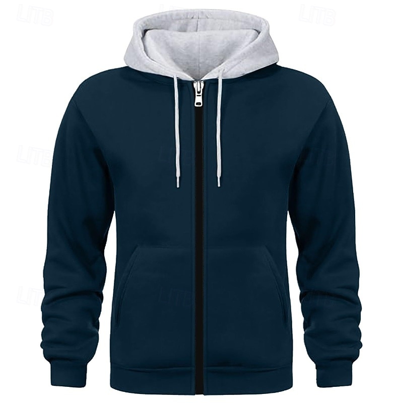 Men's Hoodie Full Zip Hoodie Wine Red Black White Navy Blue Camel Hooded Plain Patchwork Color Block Sports & Outdoor Casual Daily Streetwear Cool Sportswear Spring &  Fall Clothing Apparel Hoodies4