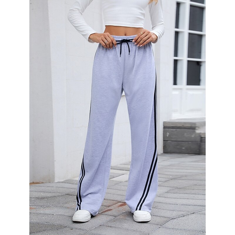 Women's Sweatpants Wide Leg Chinos Fashion Streetwear Casual Full Length High Waist Plain Elastic Waistband Comfy Soft Comfortable Micro-elastic Outdoor Street Athleisure Navy-blue Black White Gray