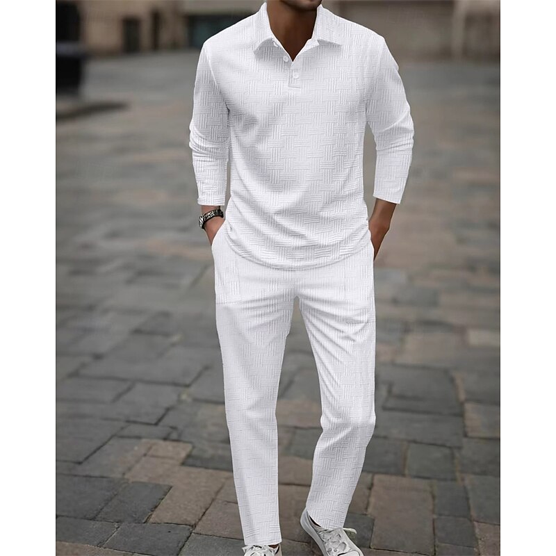 Men's Golf Shirt Golf Polos Shirts Work Casual Lapel Long Sleeve Basic Modern Plain Jacquard Buttons Spring Fall Regular Fit Black White Sky Blue Khaki Army Green Gray Golf Shirt2