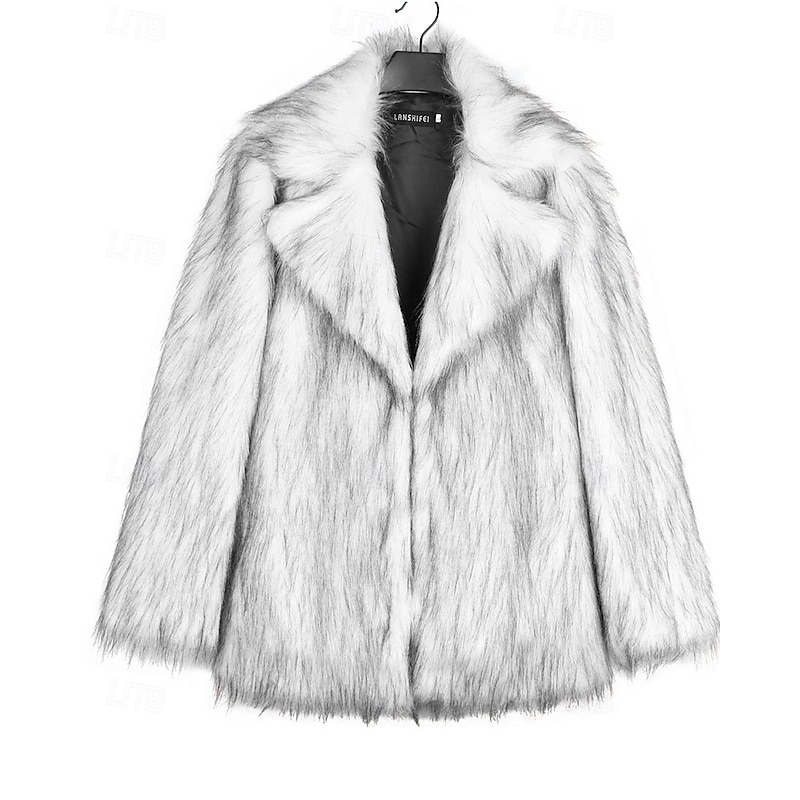 Women's Coat Faux Fur Coat Warm Comfortable Furs & Leathers Fashion Tie Dye Vacation Street Going out Weekend Long Turndown Regular Fit Long Sleeve Outerwear Light Grey Fall Winter4