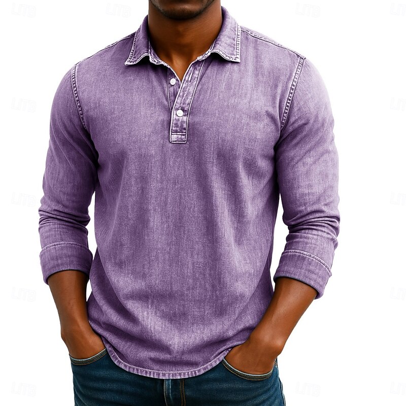 Men's Polo Shirts Golf Polos Shirts Business Casual Lapel Classic Long Sleeve Vintage Solid Color Vintage Style Winter Spring &  Fall All Seasons Regular Fit Black Brown Green Light Blue Purple Navy