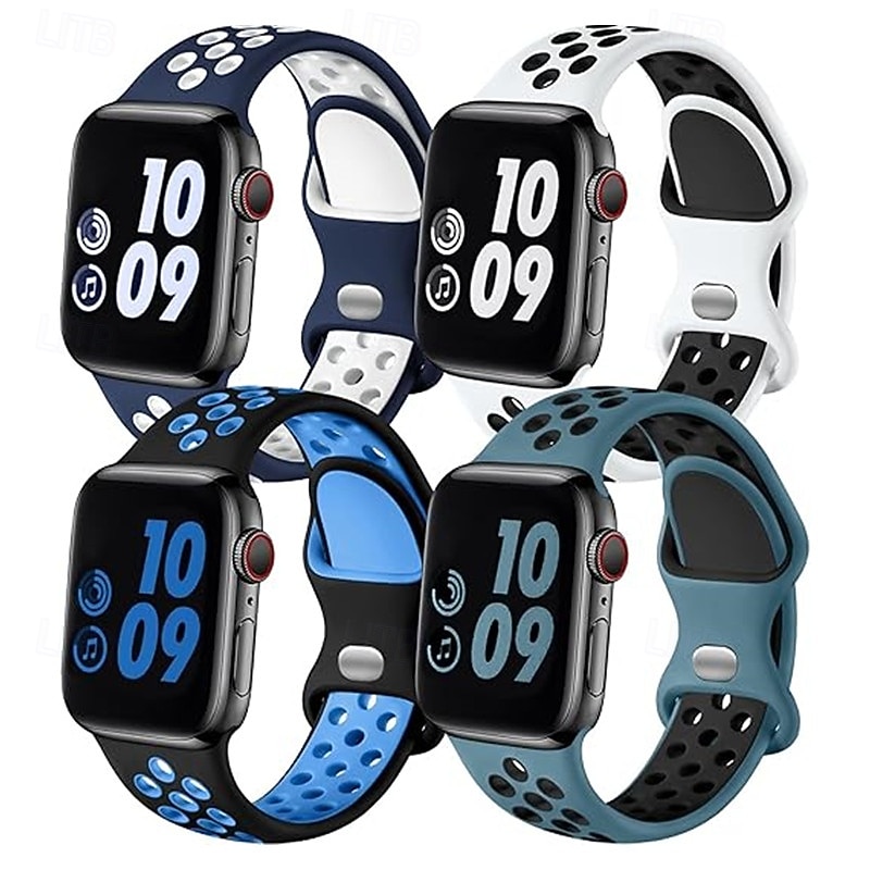 4 Pack Sport Band Modern Buckle Sport Loop Compatible with Apple Watch band 38mm 40mm 41mm 42mm 44mm 45mm 49mm Two Tone Adjustable Silicone Strap Replacement Wristband for iwatch Ultra 3 2 Series 113