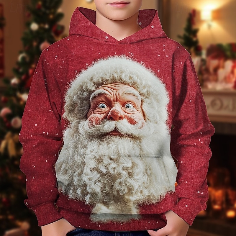 Christmas Boys' 3D Santa Claus Hoodie Long Sleeve Spring Fall Fashion Streetwear Kids 4-12 Years Hooded Outdoor Casual Daily Regular Fit