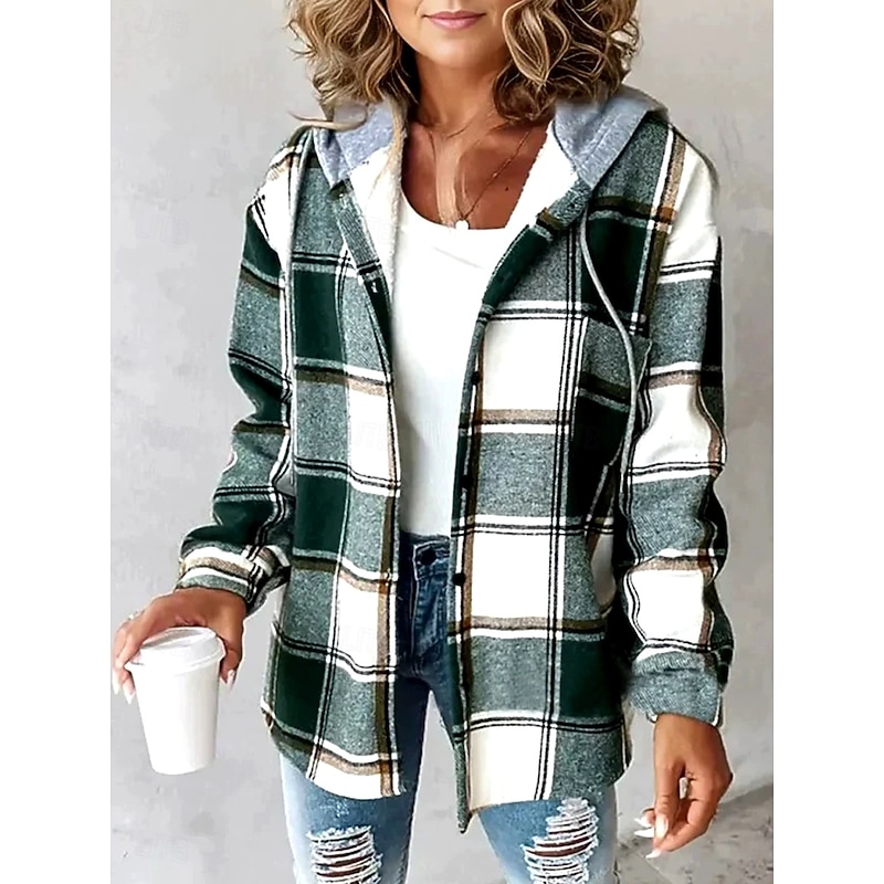 Women's Pullover Hoodie Sweatshirt Graphic Geometric Plaid Vintage Casual Long Sleeve Hooded Regular Tops Street Dailywear Casual Print Front Pocket Red Brown Green Light Grey Fall Winter