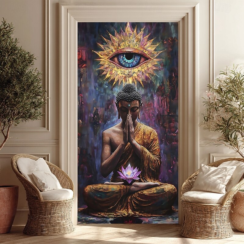 Tapestry Door Cover Outdoor Banners Yoga Meditation Lotus Spiritual Aesthetic Mystic Bedroom Living Room Dorm College Dorm Guys Man Cave Frat Bedroom Home Decor4