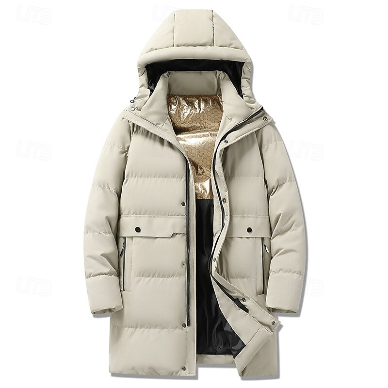 Men's Winter Coat Puffer Jacket Padded Jacket Pocket Polyster Vacation Daily Wear Date Regular Fashion Casual Comfortable Thermal Warm Fall Winter Solid / Plain Color Black Khaki Puffer Jacket2