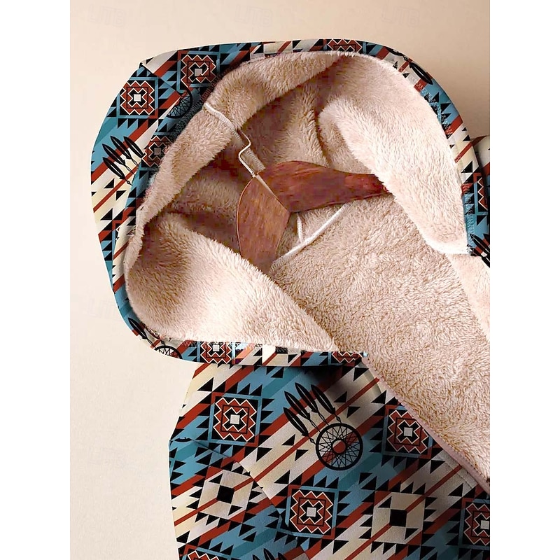 Women's Zip Up Hoodies Graphic Geometric Paisley Elegant Warm Vintage Long Sleeve Hooded Regular Tops Home Work Party Evening Wear Zip Up Zipper Print Dark Blue Spring Fall Winter3