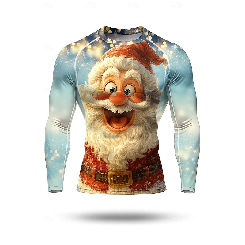 Christmas Men's Compression Shirt Workout Shirt Running Shirt Long Sleeve Base Layer Quick Dry Compression Power Flex Moisture Wicking Gym Workout Active Training Exercise Sportswear Activewear Sky