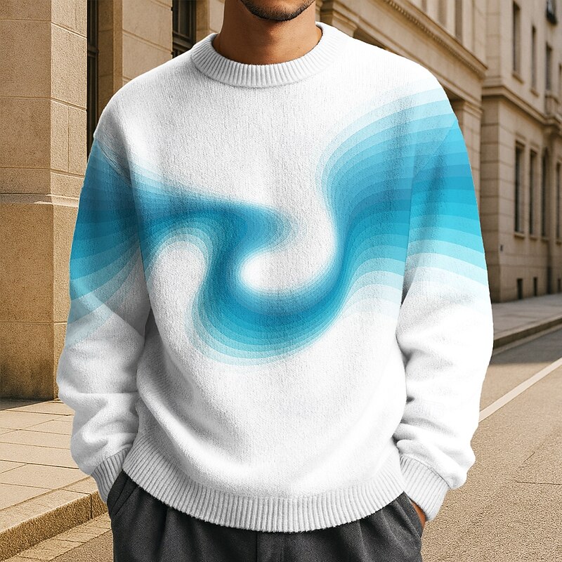 Men's Color Block Abstract Geometic Pullover Sweater Jumper Knitwear Crewneck Casual Vacation Daily 3D Print Knitting Keep Warm Long Sleeve Spring Fall Winter Blue Purple Green