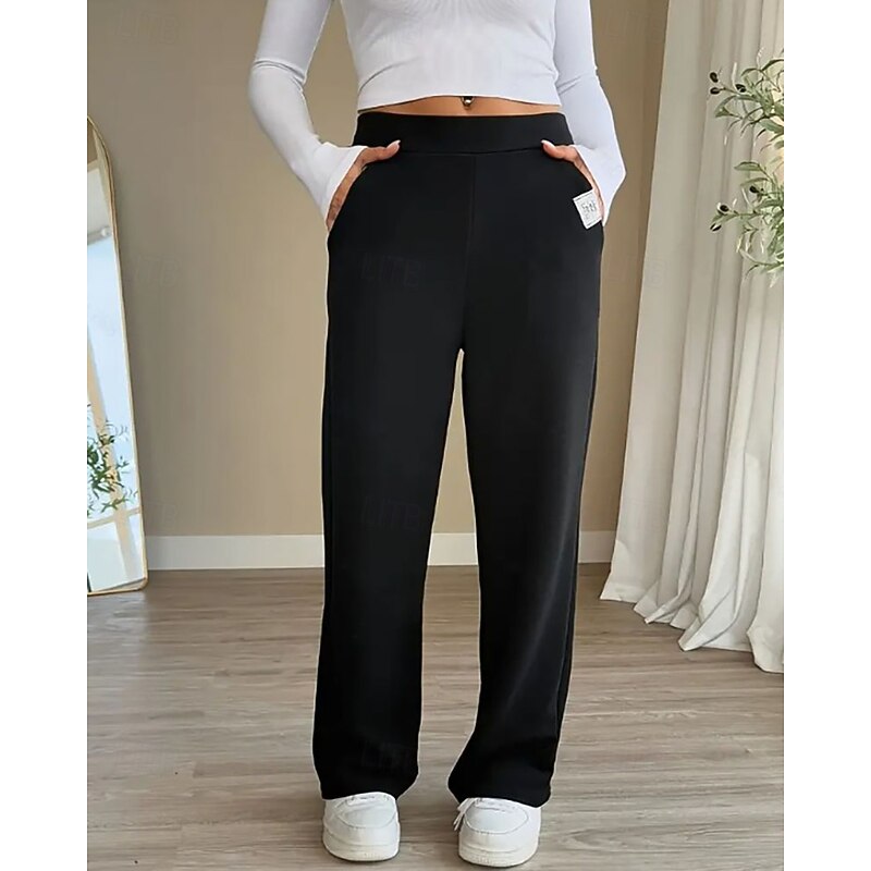 Women's Culottes Wide Leg Chinos Streetwear Casual Full Length Medium Waist Plain Pocket Elastic Waist Comfortable Micro-elastic Outdoor Vacation Daily Black Spring Fall Regular Fit