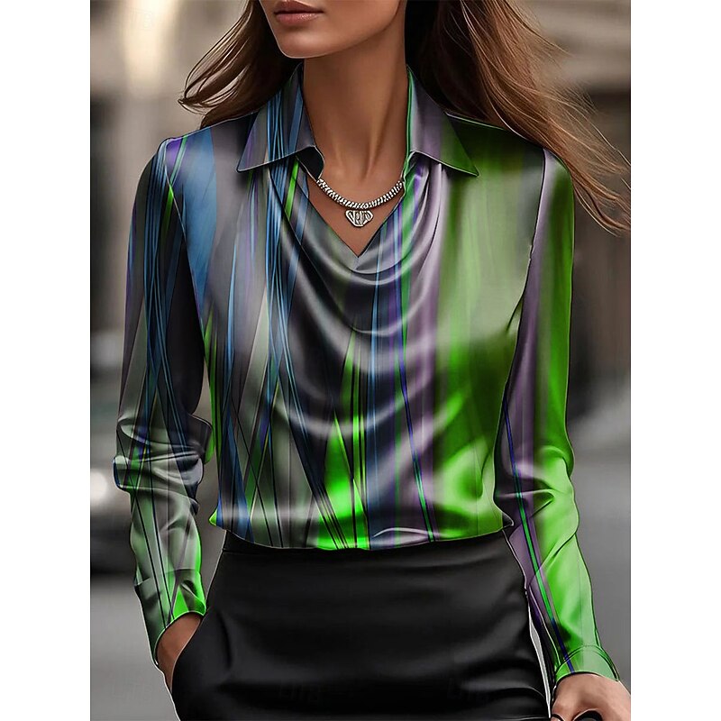 Women's Shirt Ombre Graphic Elegant Stylish Casual Long Sleeve Cowl Neck Regular Tops Work Party Evening Wear Daily Ruched Draped Blue Fuchsia Green Summer Fall2