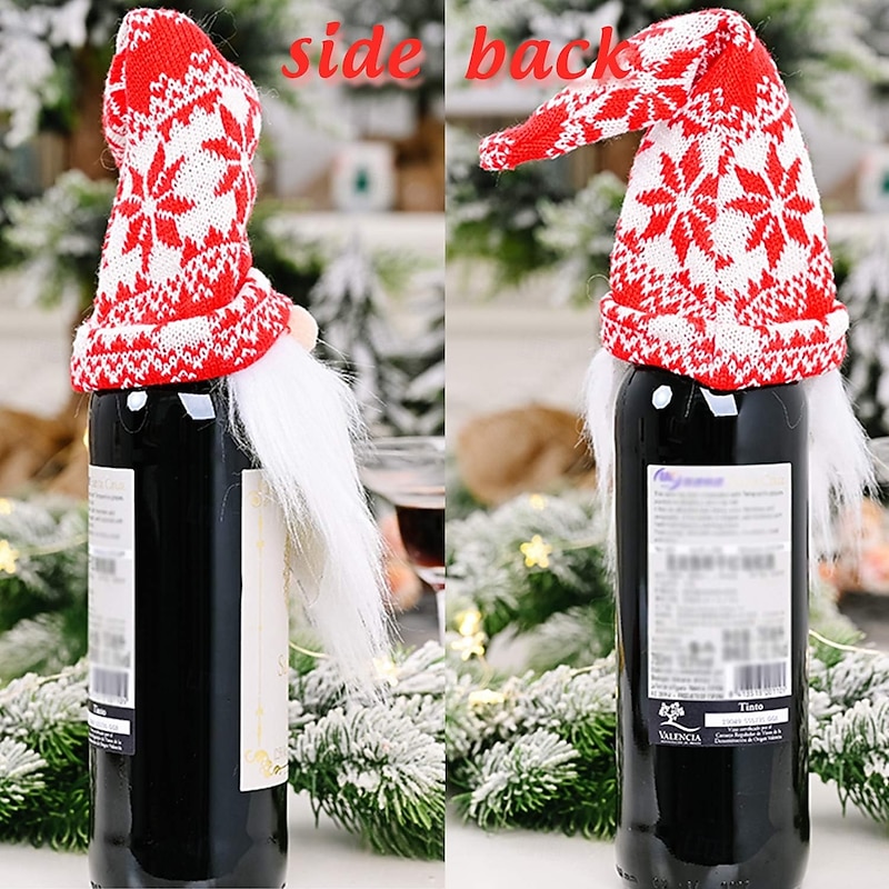 4 Pack Christmas Gnome Wine Bottle Covers, Plaid Burlap Wine Bags, Holiday Red Wine and Champagne Bottle Decorations, Creative Xmas Table Accessories, Reusable Gift Wrapping, Party Supplies3