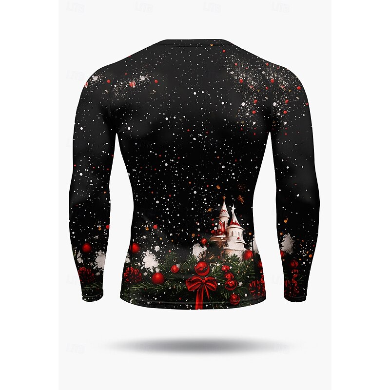 Christmas Men's Compression Shirt Running Shirt Long Sleeve Tee Tshirt Quick Dry Compression Power Flex Moisture Wicking Gym Workout Active Training Exercise Sportswear Activewear Black2