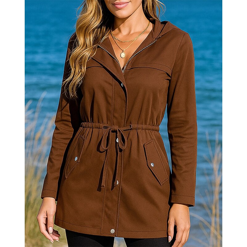 Women's Hiking Jacket Lightweight Jacket Outdoor Thermal Hiking Outfits Hiking Clothes Autumn / Fall Top Camping / Hiking / Caving Running Solid Color Khaki Coffee