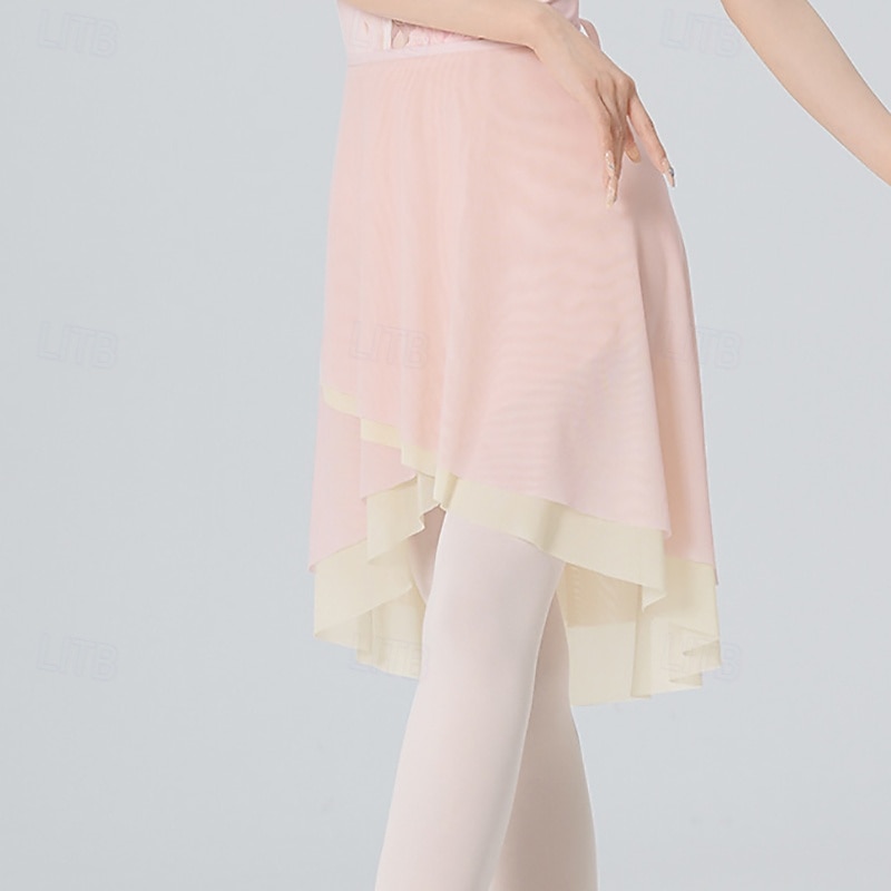 Ballet Skirts Pure Color Splicing Tulle Women's Performance Training Sleeveless High Polyester2