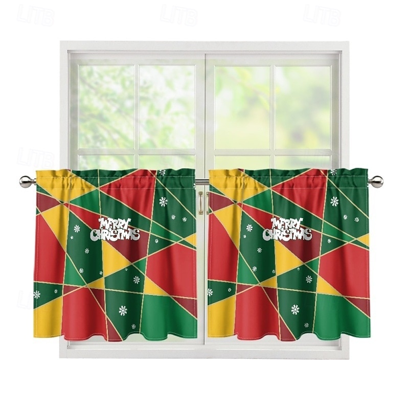 Christmas Fabric Curtains, European Style Window Drapes for Bedroom and Living Room, Sunshade, Door and Window Divider, Floor-Length Window Curtain