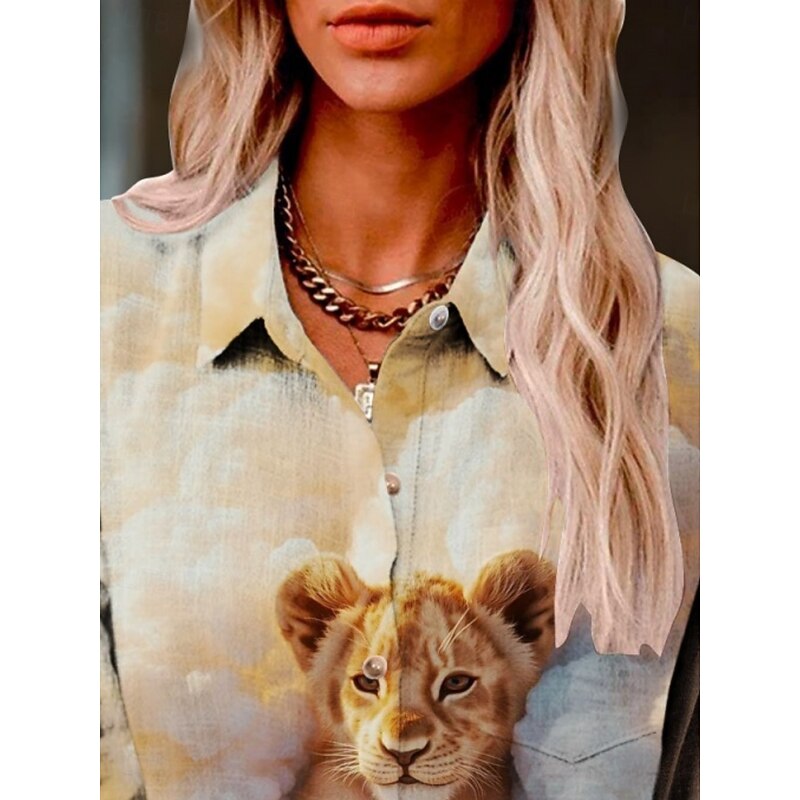 Women's Shirt Animal Active Daily Stylish Long Sleeve Shirt Collar Regular Tops Daily Holiday Buttons Print Khaki Summer Spring Fall3
