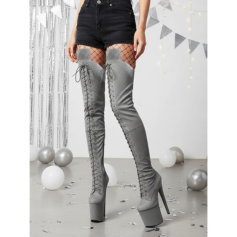 Women's Platform Over the Knee Lace-Up Boots - High Heel Pole Dance Thigh High Boots for Nightlife and Party Wear2