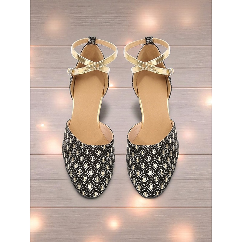 Women's Blue Patterned Ballroom Dance Heels - Vintage Gatsby Ankle Strap Shoes for Professional Dancing and Parties4