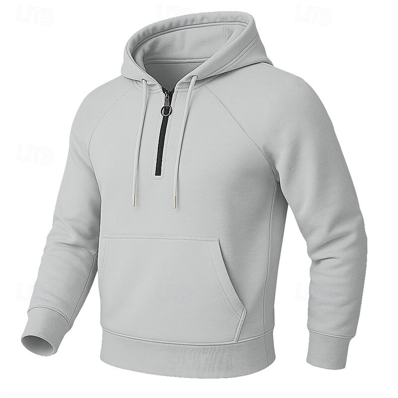 Men's Hoodie Pullover Hoodie Sweatshirt Quarter Zip Hoodie Apricot Black Royal Blue Khaki Light Grey Hooded Plain Patchwork Color Block Sports & Outdoor Casual Daily Streetwear Cool Sportswear Spring
