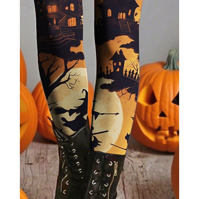 Women's Leggings Cozy Leggings Vacation Basic Casual Full Length High WaistPantsHalloween Bat Printing Thermal Warm Comfortable Stretchy Vacation Casual Daily Black Fall Winter Slim Fit3