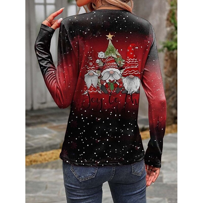 Christmas Women's T Shirt Graphic Santa Claus Christmas Vintage Fashion Stylish Long Sleeve Crew Neck Round Neck Regular Tops Daily Weekend Print Yellow Red Blue Purple Orange Spring Fall Winter2