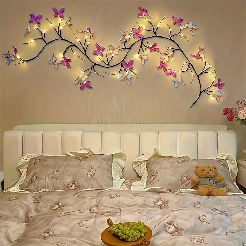 Butterfly Branch LED String Light 1.7m 48LEDs USB Powered 8 Mode Lighting for Indoor Room Living Room Office Fence Wall Valentine's Day Wedding Thanksgiving Christmas Party Atmosphere Decoration