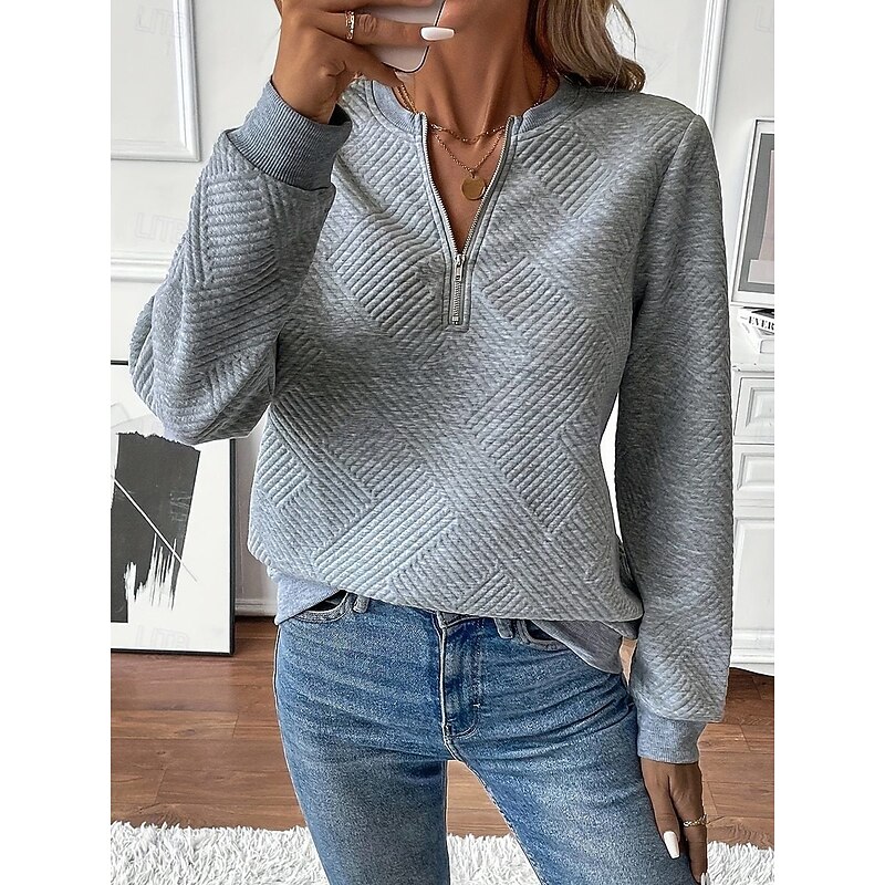 Women's Pullover Sweatshirt Plain Casual Long Sleeve Crew Neck Regular Tops Street Dailywear Zipper Black White Pink Gray Fall Winter
