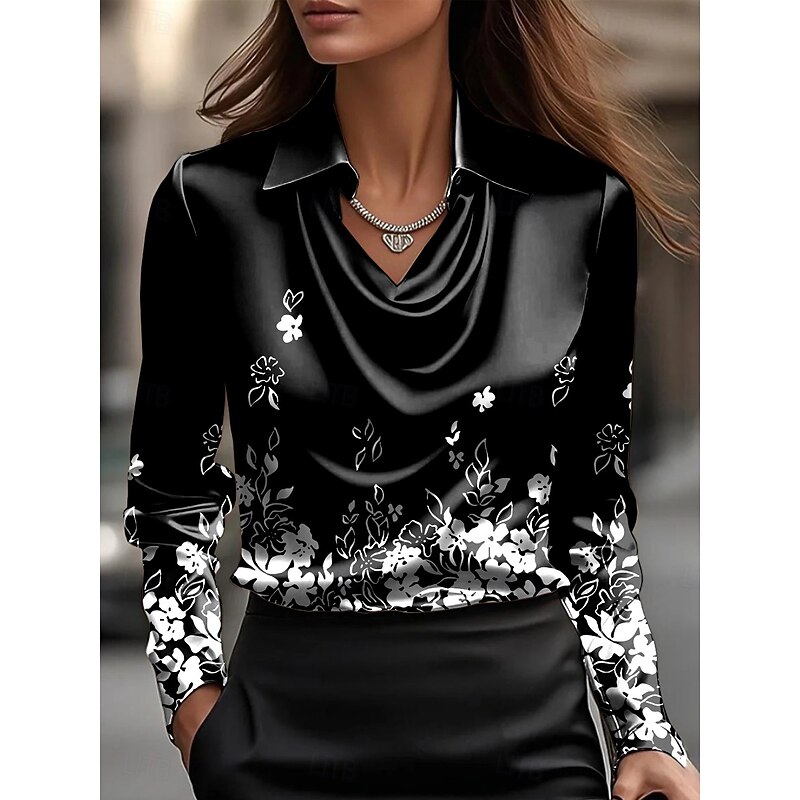 Women's Shirt Floral Graphic Elegant Daily Long Sleeve Cowl Neck Regular Tops Work Daily Evening Party Draped Black Blue Purple Green Summer Spring Fall Winter4