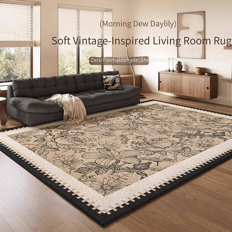 French Vintage Style Area Rug, Durable and Easy-Care Carpet for Living Room or Bedroom, Elegant Large Floor Mat for Sofa, Dirt-Resistant Home Decor2