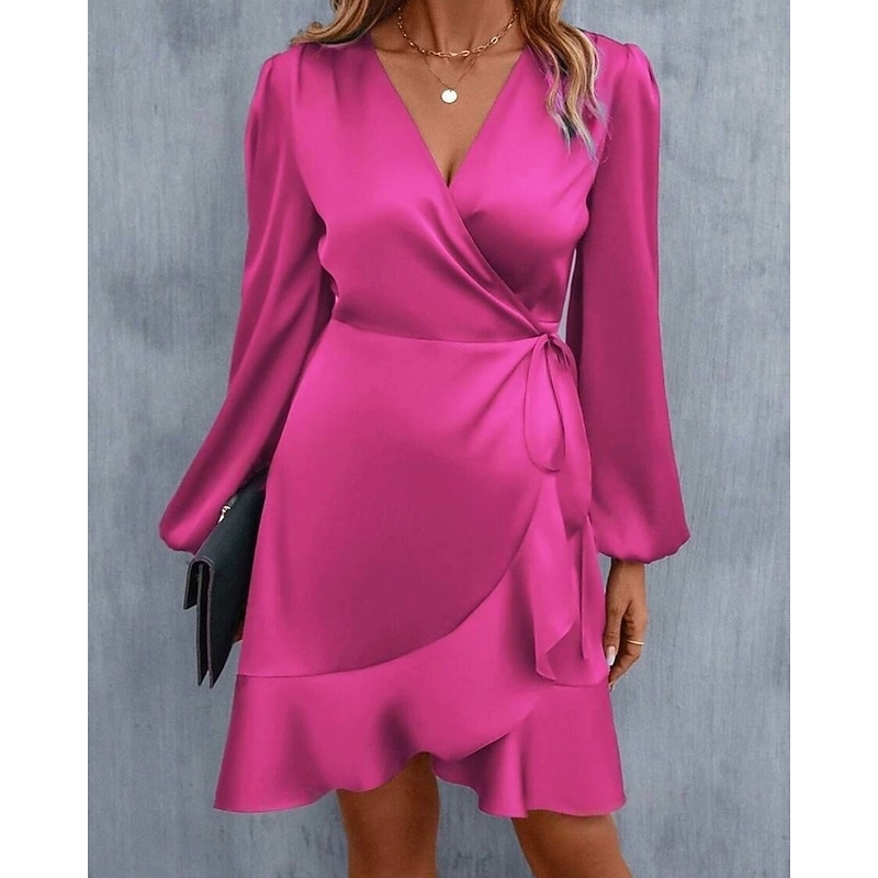 Women's Midi Dress Black Dress Casual Dress Wrap Dress Elegant Fashion Modern Outdoor Daily Going out Regular Fit Plain Long Sleeve V Neck Light Pink Black Pink Army Green Summer Spring Winter Autumn4