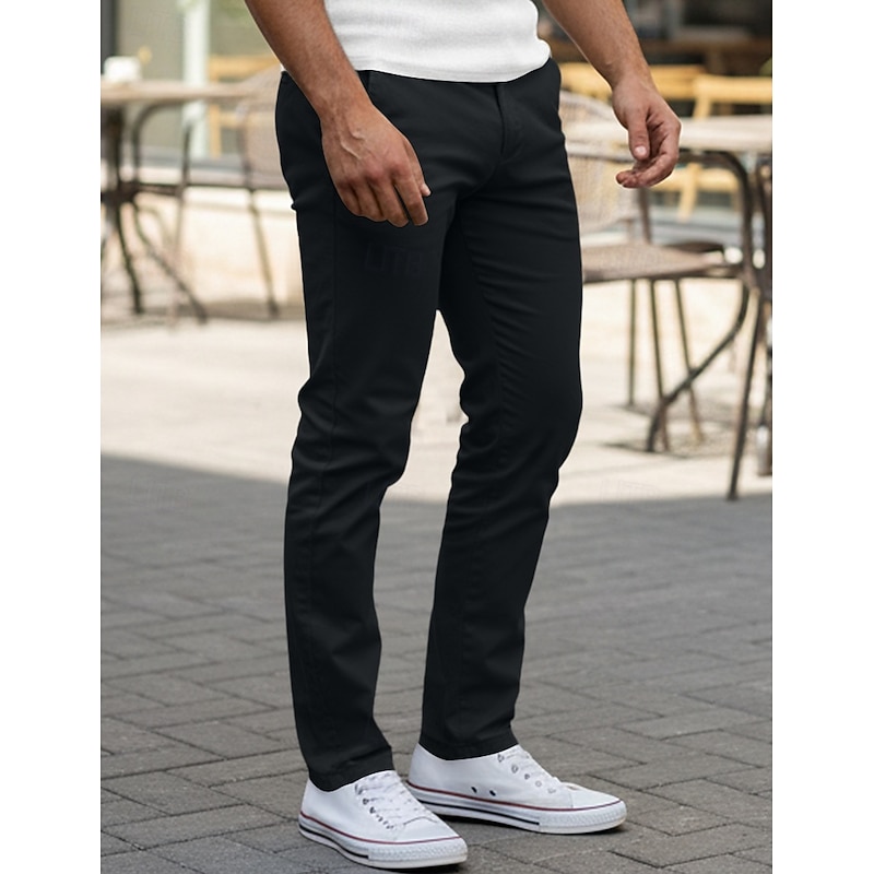 Men's Trousers Chinos Chino Pants Front Pocket Plain Comfort Breathable Full Length Outdoor Casual Daily Fashion Classic Style Black White Micro-elastic