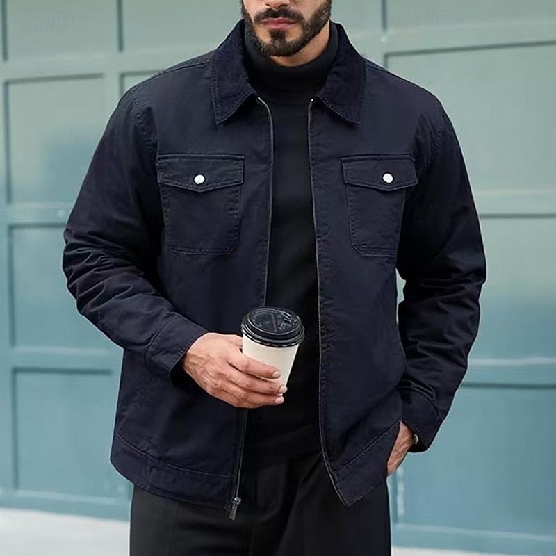 Men's Cargo Jacket Casual Jacket Vacation Daily Warm Pocket Spring Fall Plain Fashion Classic Lapel Regular Black Navy Blue Brown Green Khaki Jacket3