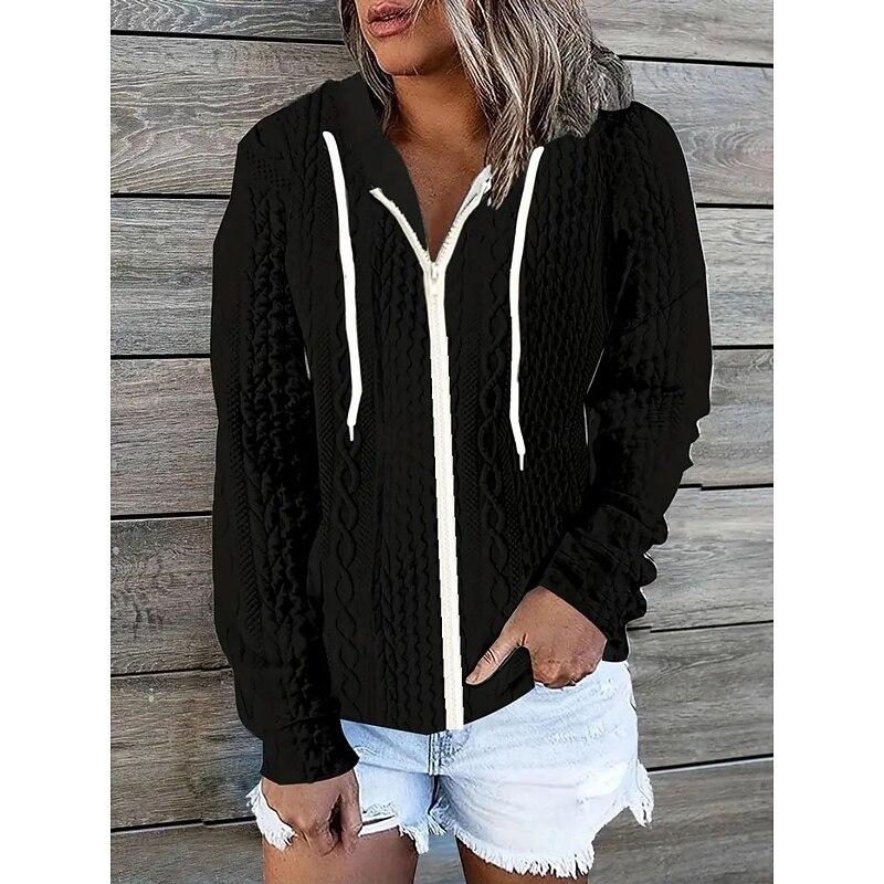 Women's Hoodie Jacket Comfortable Breathable Zipper Pocket Casual Plain Vacation Street Casual Daily Wear Zipper Regular Hooded Regular Fit Long Sleeve Outerwear Black Pink Wine Spring Fall2