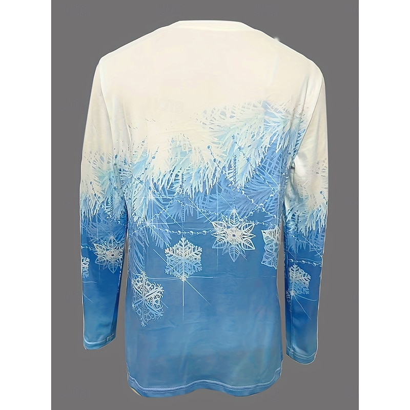 Women's T Shirt Ombre Graphic Snowflake Vintage Fashion Stylish Long Sleeve Crew Neck Regular Tops Daily Weekend Print Yellow Red Blue Purple Green Spring Fall Winter3