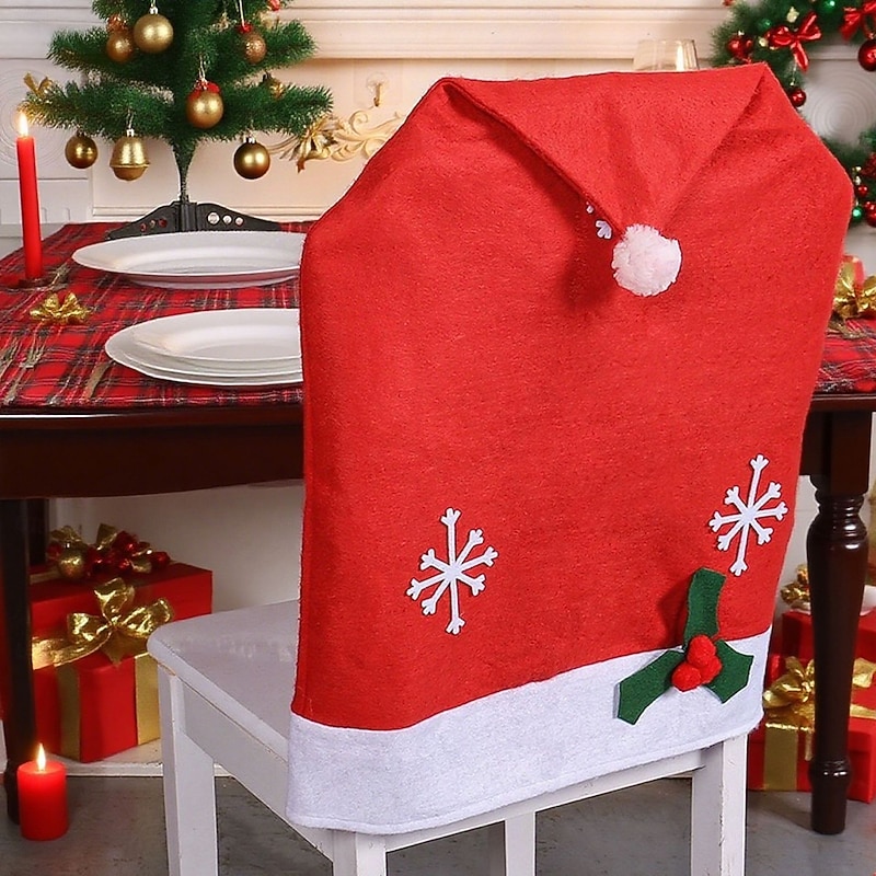 Red Christmas Chair Back Covers with Snowflake Design, Festive Holiday Chair Slipcovers for Home Decoration and Xmas Party Supplies2