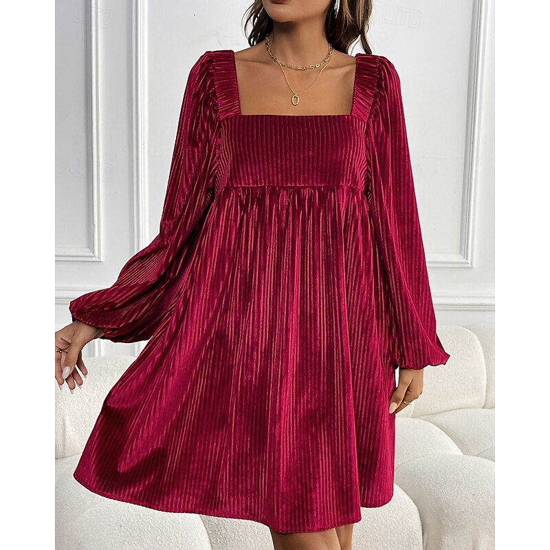 Women's Mini Dress Velvet Dress Party Dress Cocktail Dress Elegant Modern Party Evening Party Date Regular Fit Plain Long Sleeve Square Neck Wine Dark Green Brown Fall Winter3