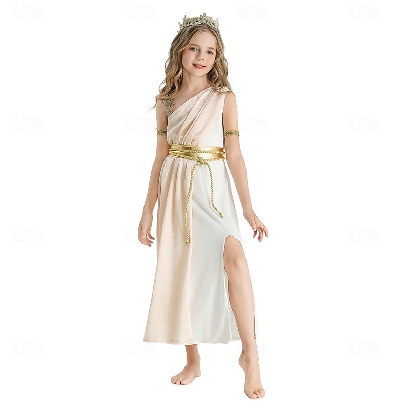 Ancient Greek Roman Fancy Costume Toga Dress Goddess Fancy Dress Girls' Fantasy Halloween Carnival Performance Party Kid's Dress More Accessories Headband2