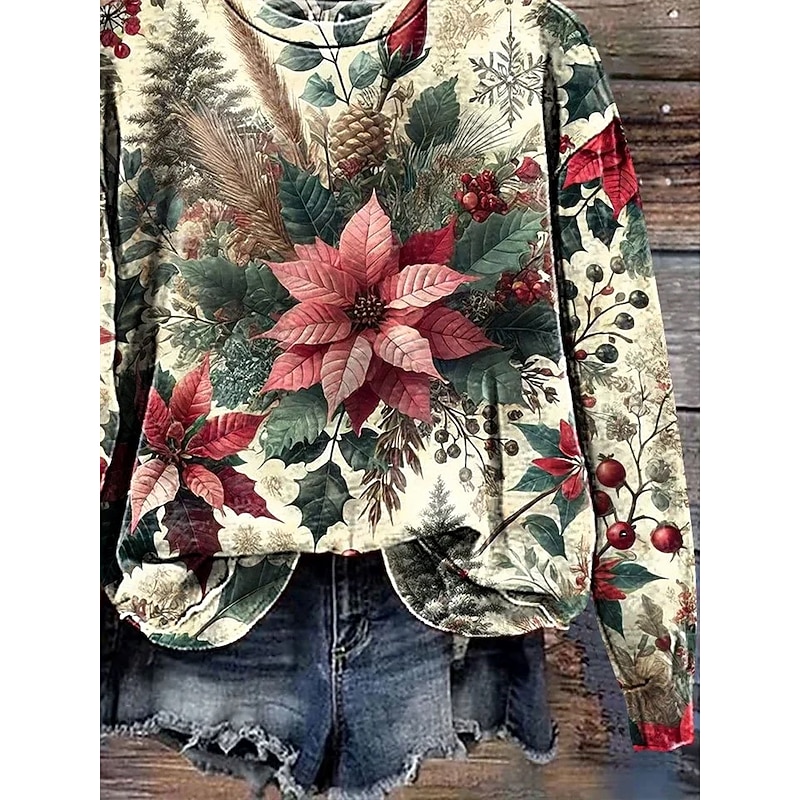 Women's Sweatshirts Floral Graphic Vintage Casual Long Sleeve Crew Neck Regular Tops Street Dailywear Casual Print Khaki Fall Winter3